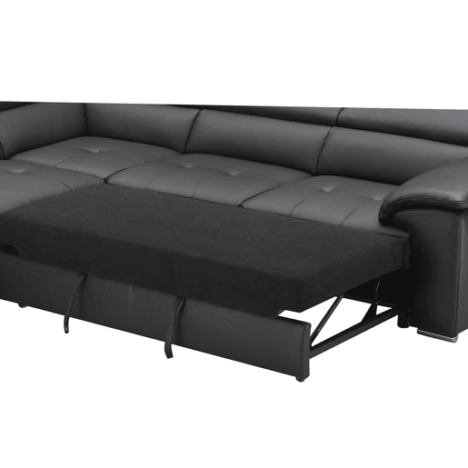 Sofá de canto com cama MAYA em pele esquerda 4 lugares preto