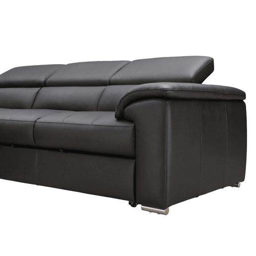 Sofá de canto com cama MAYA em pele esquerda 4 lugares preto