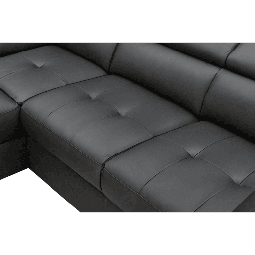 Sofá de canto com cama MAYA em pele esquerda 4 lugares preto