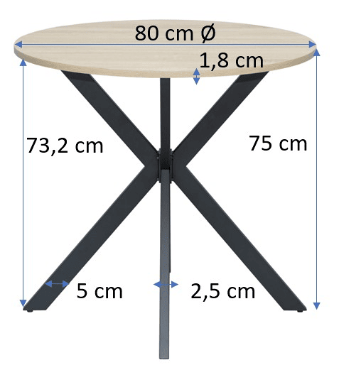 Mesa de cozinha redonda JERRY diâmetro 80cm