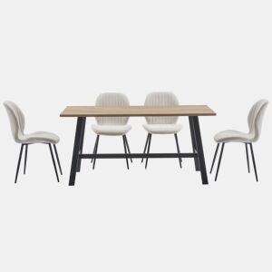 Conjunto de 1 mesa e 4 cadeiras de jantar em carvalho PRAGA