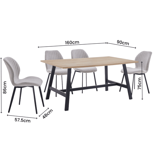 Conjunto de 1 mesa e 4 cadeiras de jantar em carvalho PRAGA