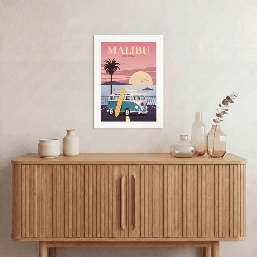 Gravura decorativa MALIBU 40x30cm cor rosa Gravura decorativa MALIBU 40x30cm cor rosa