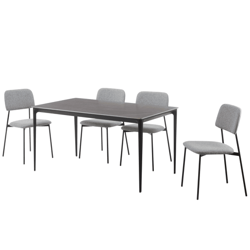 Conjunto de jantar com 1 mesa e 4 cadeiras STONE cinza