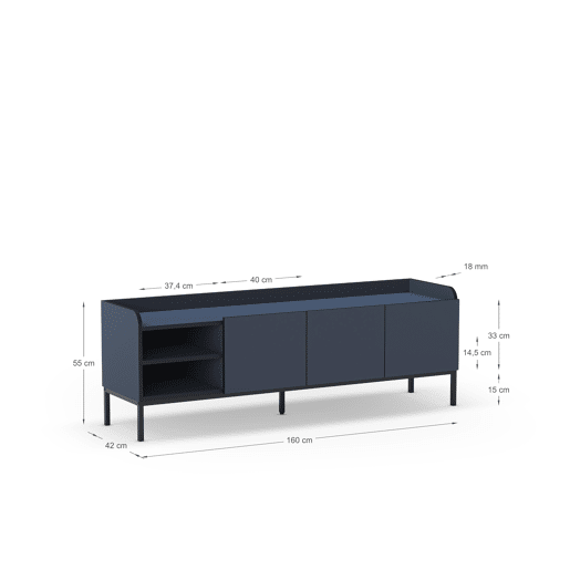 Móvel de TV 160cm azul e preto ADARA Móvel de TV 160cm azul e preto ADARA