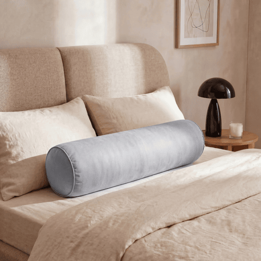 Almofada cilíndrica NECK veludo cinzento 25x80cm