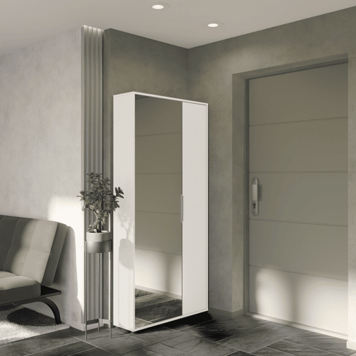 Roupeiro e sapateira EBONY 83x178cm branca 2 portas e 1 espelho