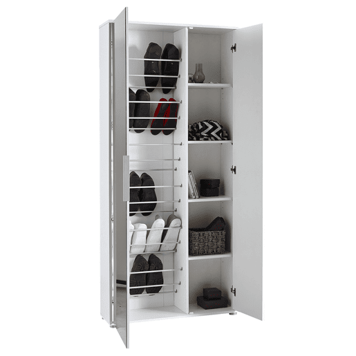 Roupeiro e sapateira EBONY 83x178cm branca 2 portas e 1 espelho