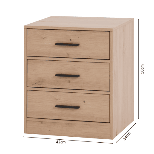 Mesa de cabeceira NELS com 3 gavetas carvalho