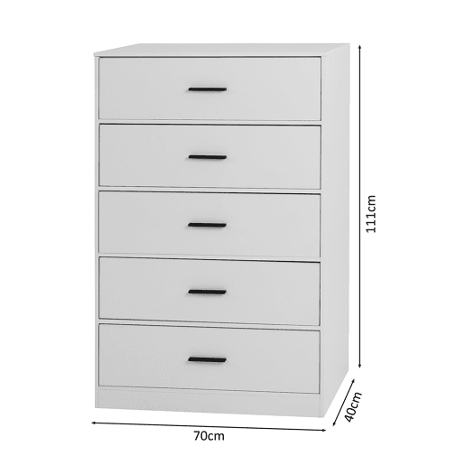 Cómoda NELS com 5 gavetas branco