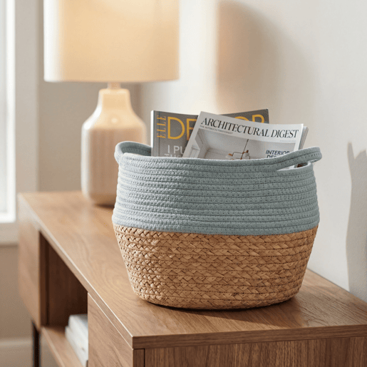 Cesta de fibra vegetal e algodão BAILEN azul