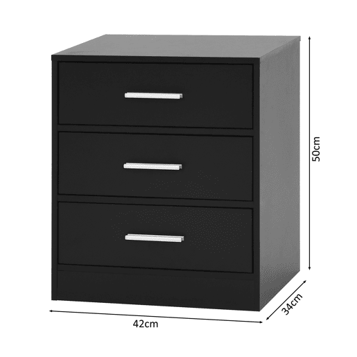 Mesa de Cabeceira NELS com 3 gavetas preta