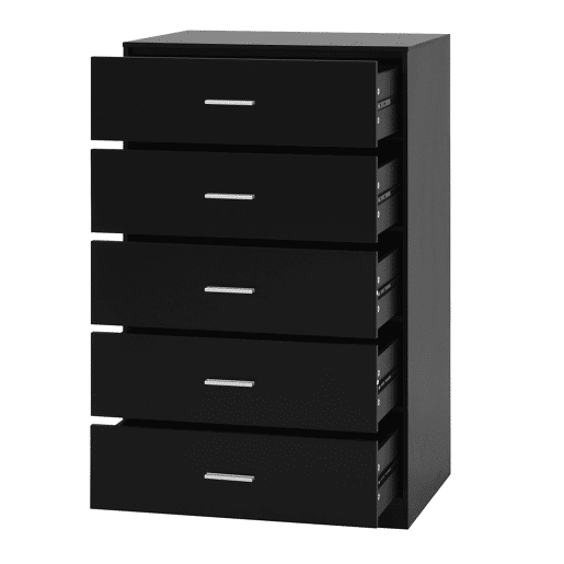 Cómoda NELS com 5 gavetas preto