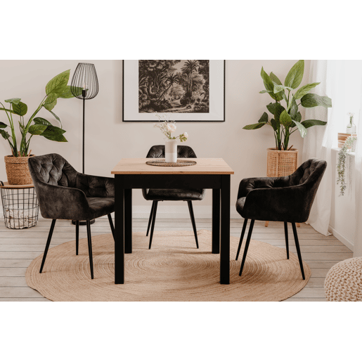 Mesa extensível quadrada DORA 80x80cm cor carvalho e preto