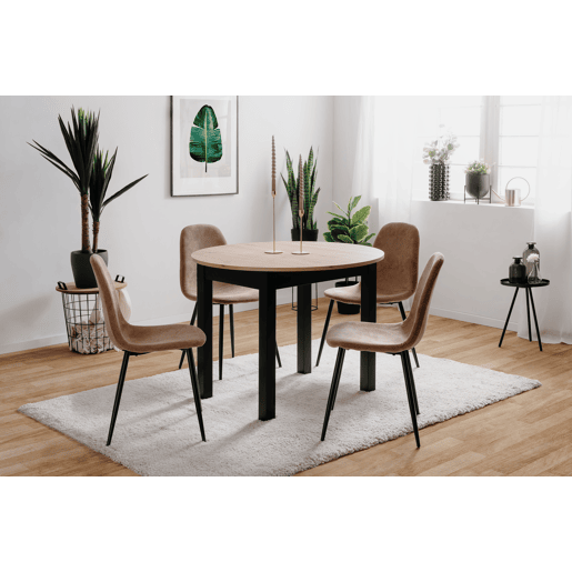 Mesa extensível redonda DORA 100x100cm cor carvalho e preto