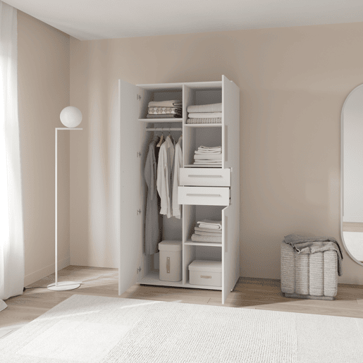 Roupeiro VERSATIL 90x188cm 3 portas e 2 gavetas branco