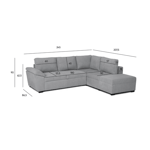 Sofá de canto reversível com cama HURLEY cor cinza claro