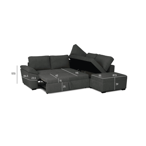 Sofá de canto reversível com cama HURLEY cor cinza escuro Sofá de canto reversível com cama HURLEY cor cinza escuro