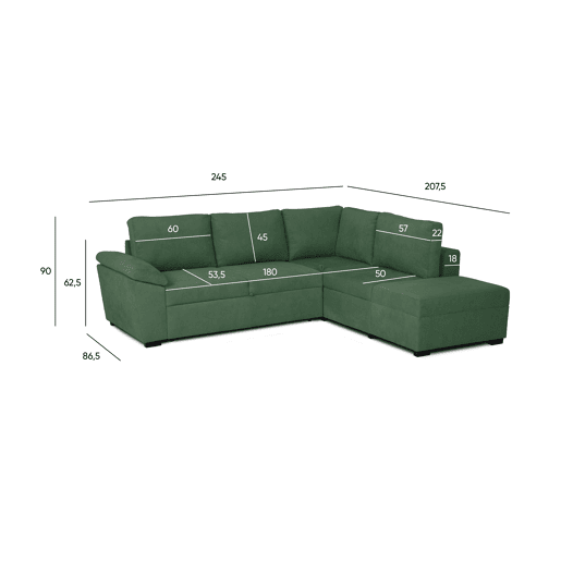 Sofá de canto reversível com cama HURLEY cor verde Sofá de canto reversível com cama HURLEY cor verde