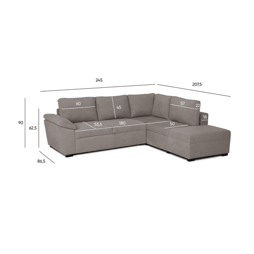 Sofá de canto reversível com cama HURLEY cor vison Sofá de canto reversível com cama HURLEY cor vison