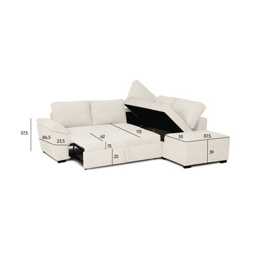 Sofá de canto reversível com cama HURLEY cor bege