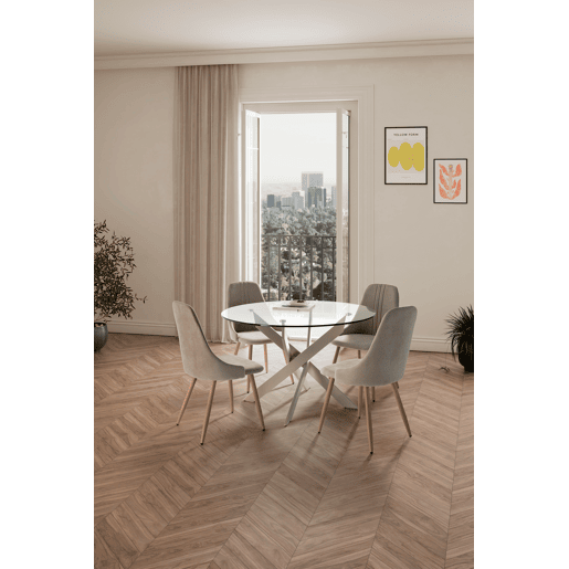 Mesa de vidro redonda fixa RUTH cor creme