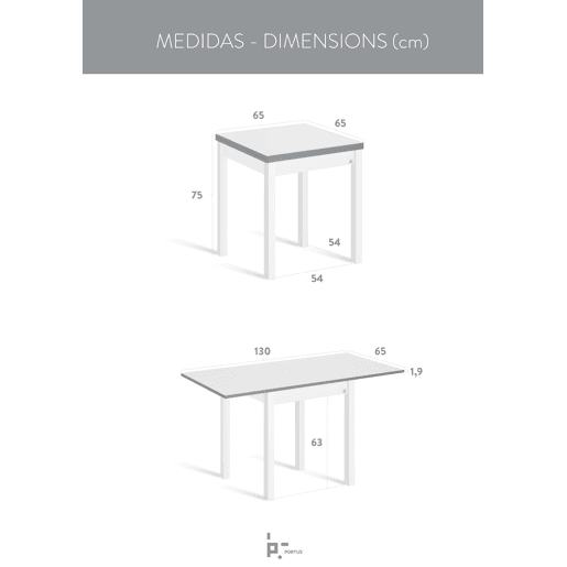 Mesa de cozinha extensível B-BOOK 65130x65cm branca e cinza