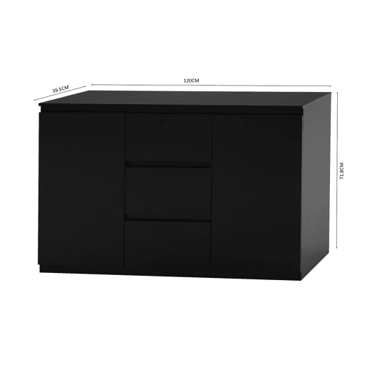 Aparador NEVADA III com 2 portas e 3 gavetas cor preto