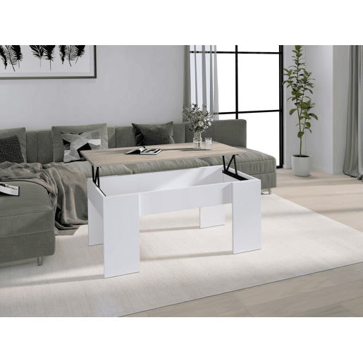 Mesa de centro elevável LOW cor branco e madeira Mesa de centro elevável LOW cor branco e madeira