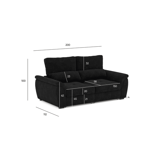 Sofá 3 lugares BENSON cor preto