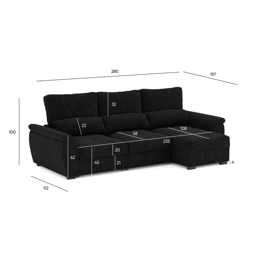 Chaise longue de 4 lugares reversível em cama BENSON cor perto