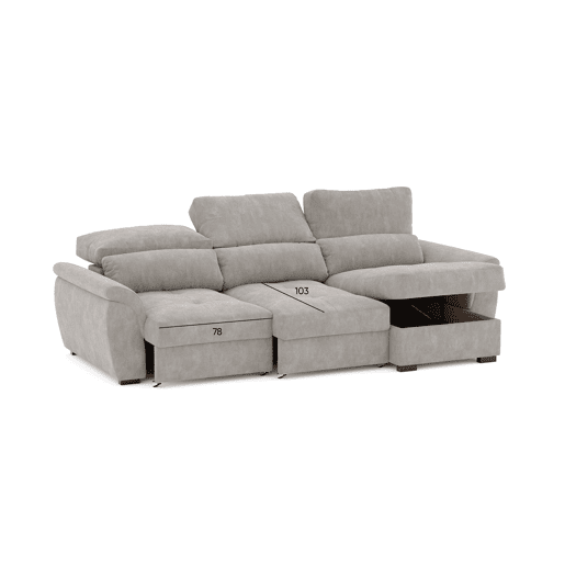 Chaise longue de 4 lugares reversível em cama BENSON cinza claro