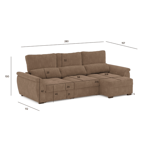 Chaise longue de 4 lugares reversível em cama BENSON cor camel