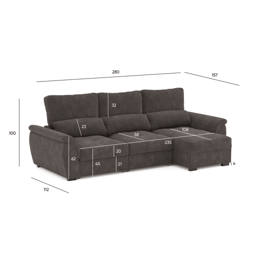 Chaise longue de 4 lugares reversível em cama BENSON cor vison