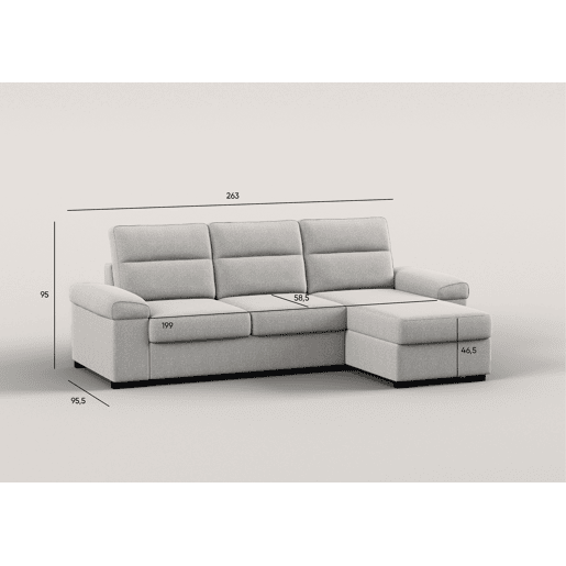 Chaise longue reversível de 4 lugares com cama ERIC cinza claro
