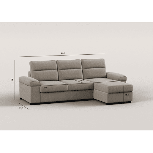 Chaise longue reversível de 4 lugares com cama ERIC cor vison