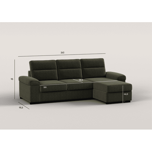Chaise longue reversível de 4 lugares com cama ERIC cor verde