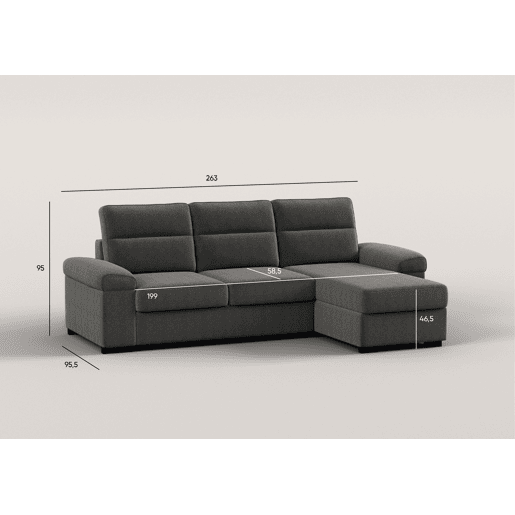 Chaise longue reversível de 4 lugares com cama ERIC cor cinza
