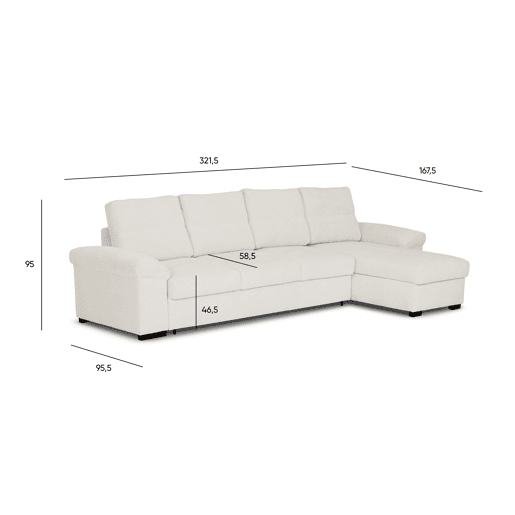 Chaise longue XL de 5 lugares reversível em cama ERIC cor bege