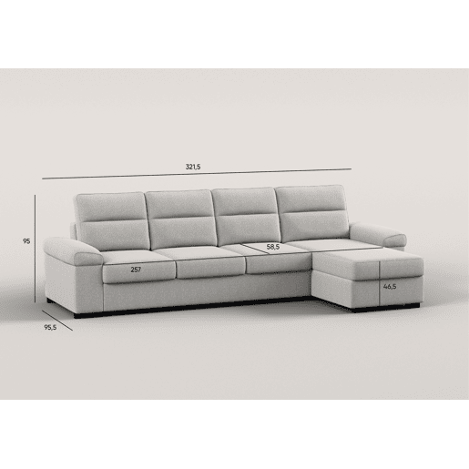 Chaise longue XL de 5 lugares reversível em cama ERIC cinza claro