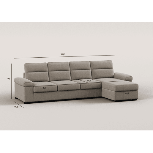 Chaise longue XL de 5 lugares reversível em cama ERIC cor vison