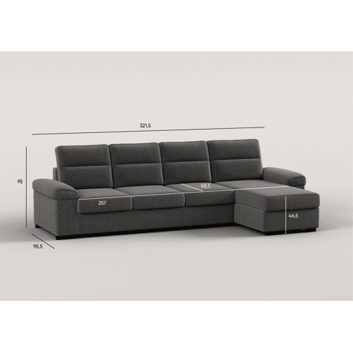 Chaise longue XL de 5 lugares reversível em cama ERIC cor cinza