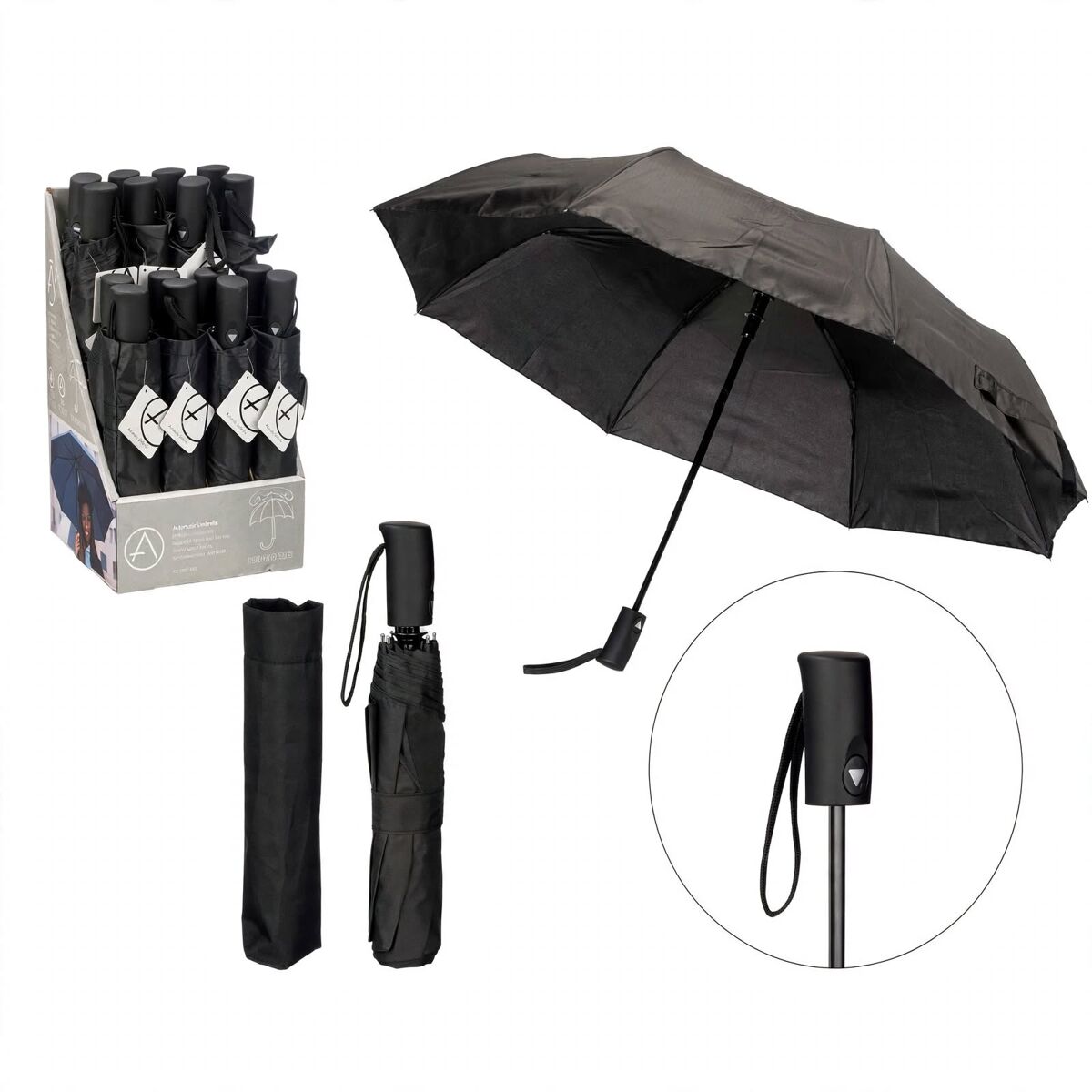 Paraguas AUTOMATICO plegable negro 8 varillas 