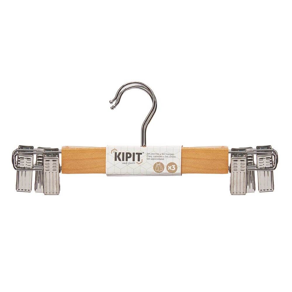 Pack 3 perchas pinza falda madera - conforama