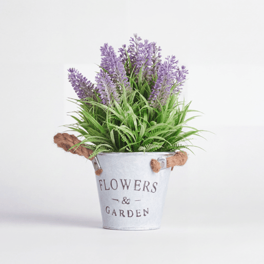 Planta floral LAVANDA em frasco de metal 26cm