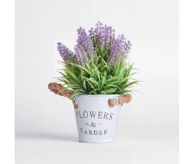 Planta floral lavanda en bote de metal 26cm - conforama
