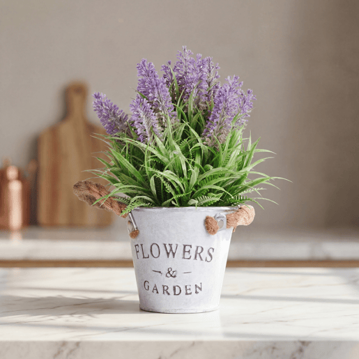 Planta floral LAVANDA em frasco de metal 26cm