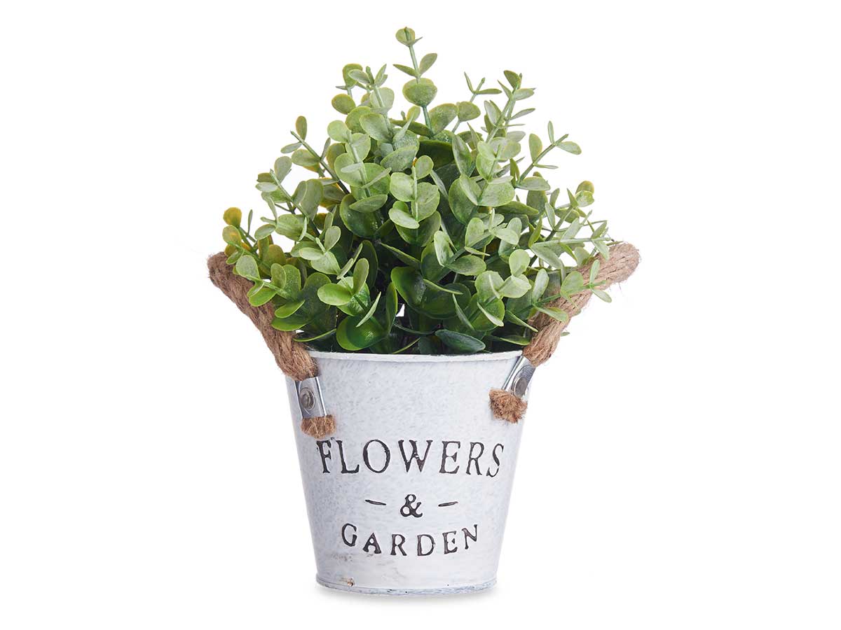 Planta floral VERDE en bote de metal 26cm surtido 