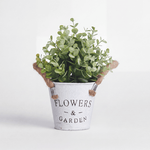 Planta floral VERDE em frasco de metal 26cm sortido