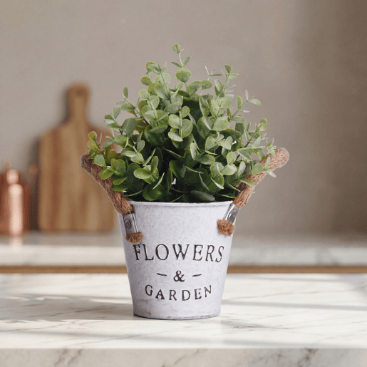 Planta floral VERDE em frasco de metal 26cm sortido